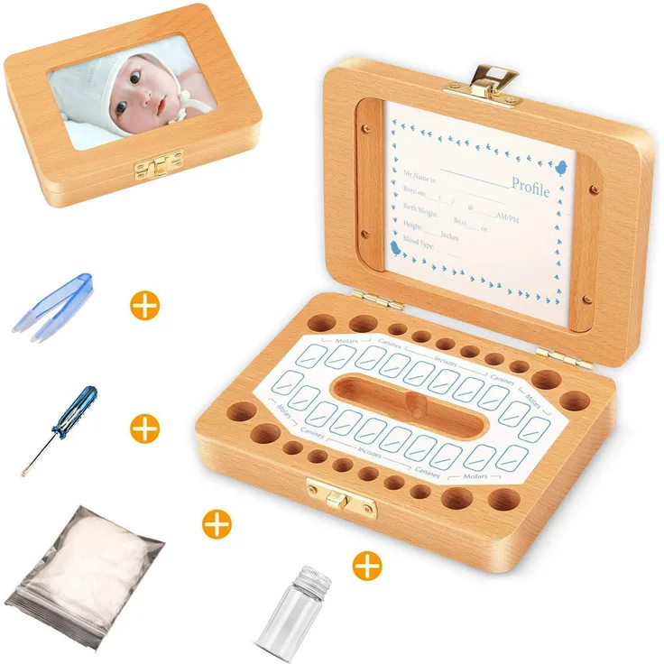 Zahndose Milchzähne inkl Milchzahn Box Holz Zahnbox Milchzähne Zahndose Milchzahndose Zahndöschen,für Kinder Geschenkideen zu Taufe und Geburtstag