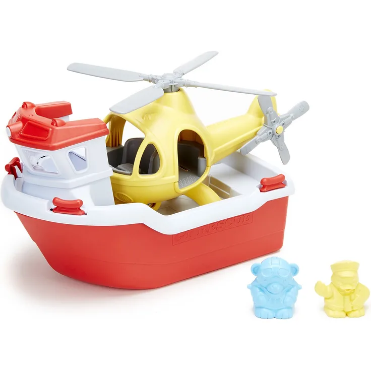 Green Toys 8601155, Rettungsboot und Hubschrauber, 4-teilig, Badewannenspielzeug, nachhaltiges Badespielzeug für Kinder ab 24 Monaten