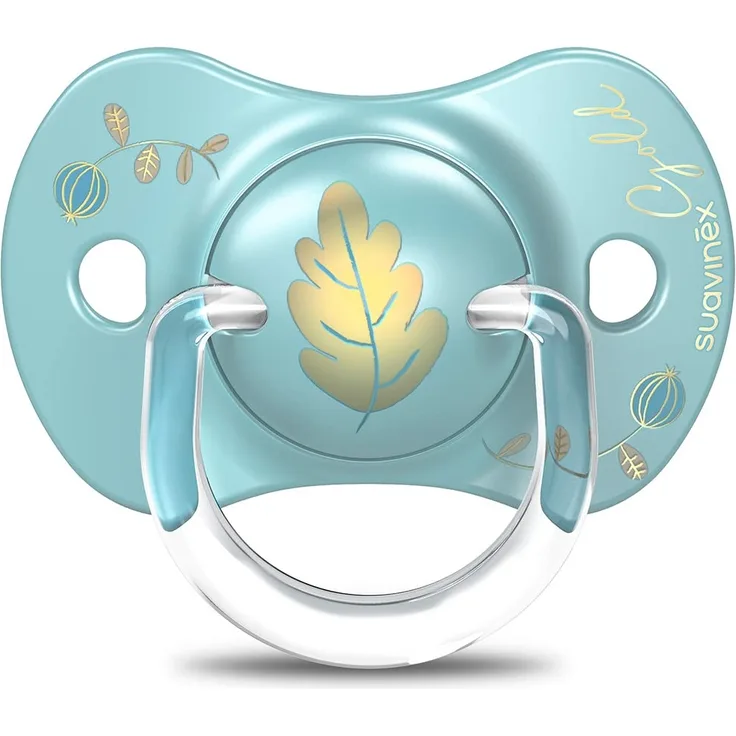 SUAVINEX Schnuller Gold Edition, für Kinder 6-18 Monate, Schnuller mit flachem Dach und Simmetrisch aus Silikon SX Pro, flaches und tiefes Dach, Hellblau