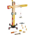 Janod - Großer Holzkran 74 cm - Rollenspielzeug - Konstruktionsspiel - 360° Drehbar und Mobil - 12 Zubehörteile inklusive - FSC-zertifiziert - Ab 3 Jahre, J06468, Gelb
