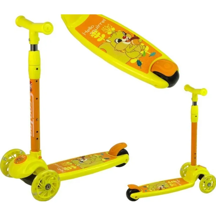Balance Scooter Tricycle Glowing Wheels Yellow Squirrel