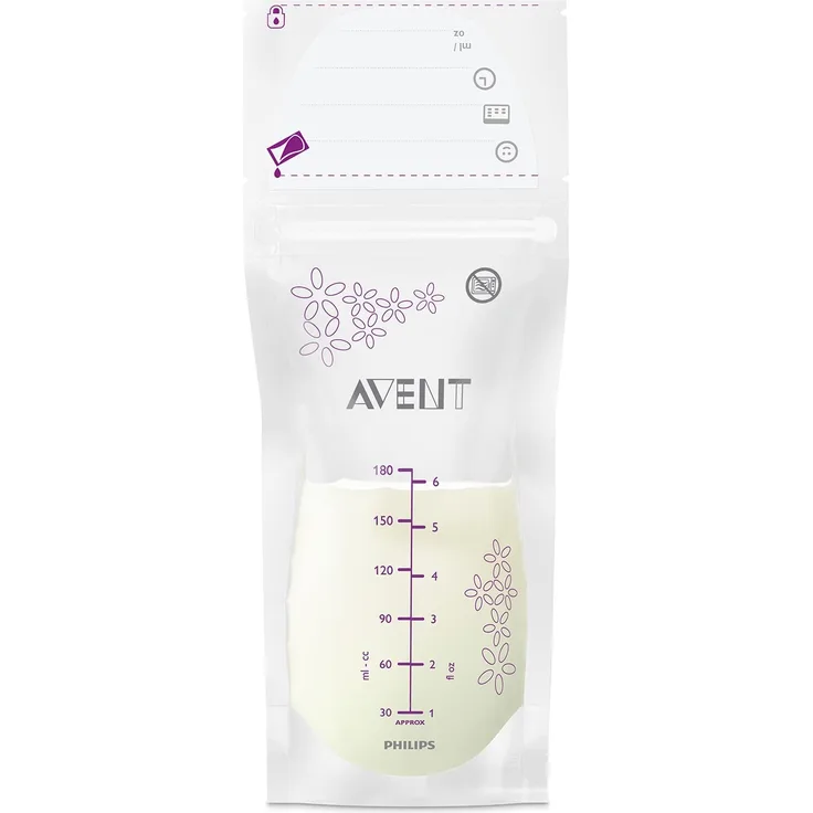 Philips Avent Muttermilchbeutel 180ml zum Aufbewahren & Einfrieren von Muttermilch, SCF603/25, vorsterilisiert, 25 Stück, weiß, 25 Stück (1er Pack)