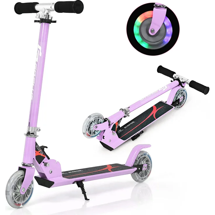 COSTWAY Scooter höhenverstellbar, Kinder Roller klappbar, Kickroller mit 2 blinkenden Räder, Tretroller, Kinderroller, Cityroller für Kinder ab 4 Jahre
