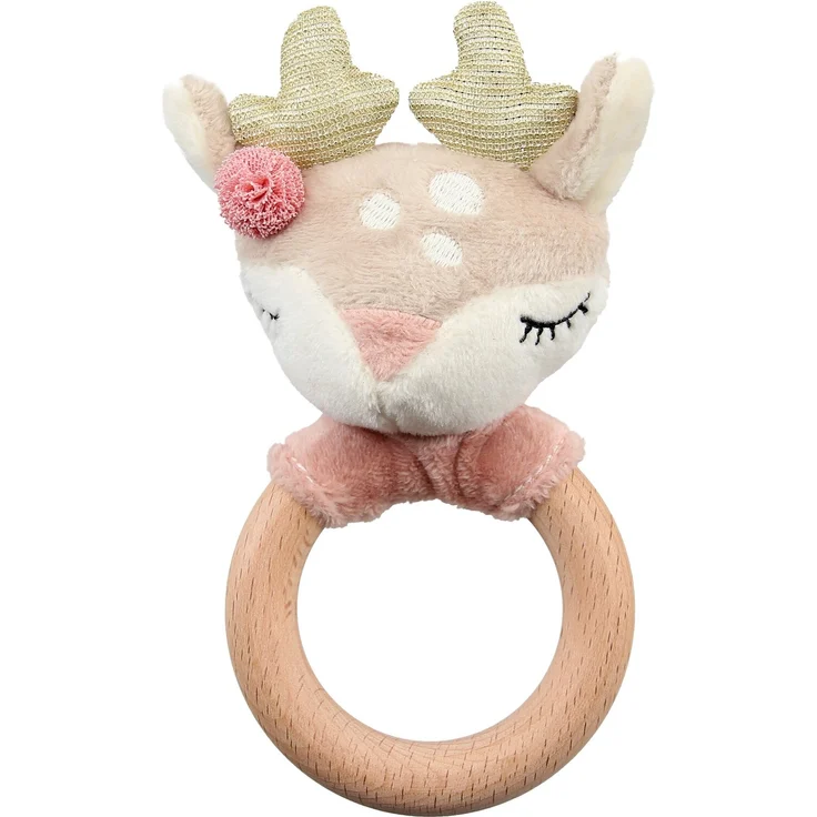Bieco Plüschgreifling Reh mit Rassel 14 x 9 cm beige/ rosa – Bild 1