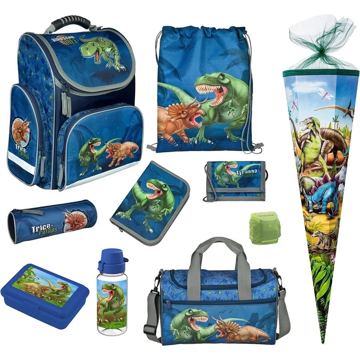 DINOSAURIER Schulranzen Set 10-teilig Modell Clou Ranzen 1. Klasse mit Sporttasche und Schultüte – Bild 1