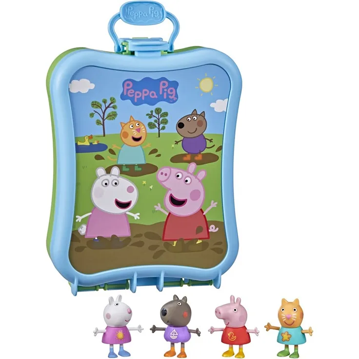 Peppa Pig Peppa’s Adventures Mitnehm-Box Peppa und ihre Freunde Spielzeug, 4 Figuren und Tragebox, ab 3 Jahren geeignet