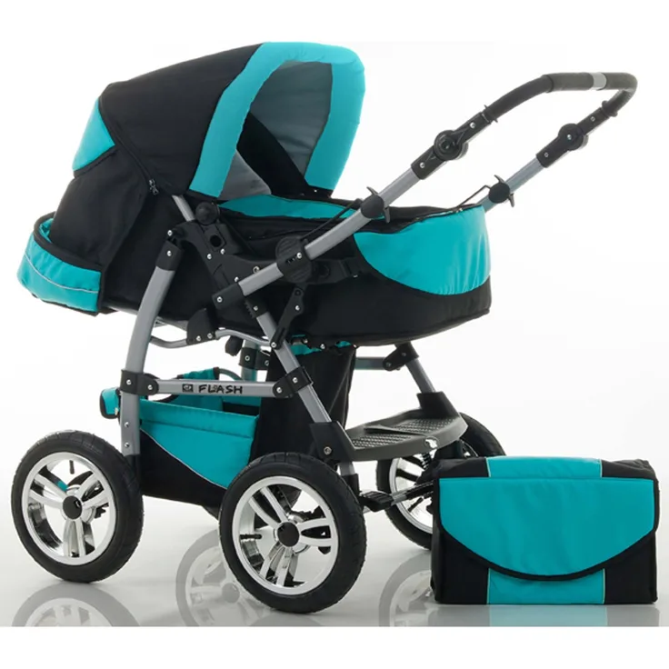 14 teiliges Qualitäts-Kinderwagenset 2 in 1 „FLASH“ in 38 Farben: Kinderwagen + Buggy - 14 teiliges Megaset in 38 tollen Farben