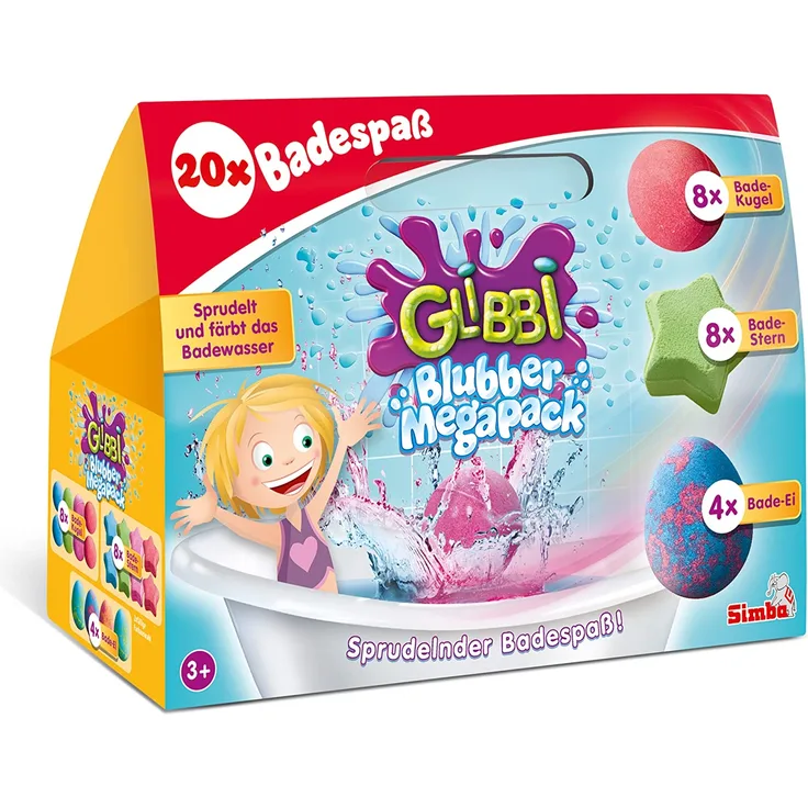 Simba 105953611 - Glibbi Blubber Mega Pack, 20 Bunte Badebomben, XXL Packung, Badewannenspielzeug, Badezusatz, sprudelt und färbt das Wasser, verschiedene Düfte, ab 3 Jahren