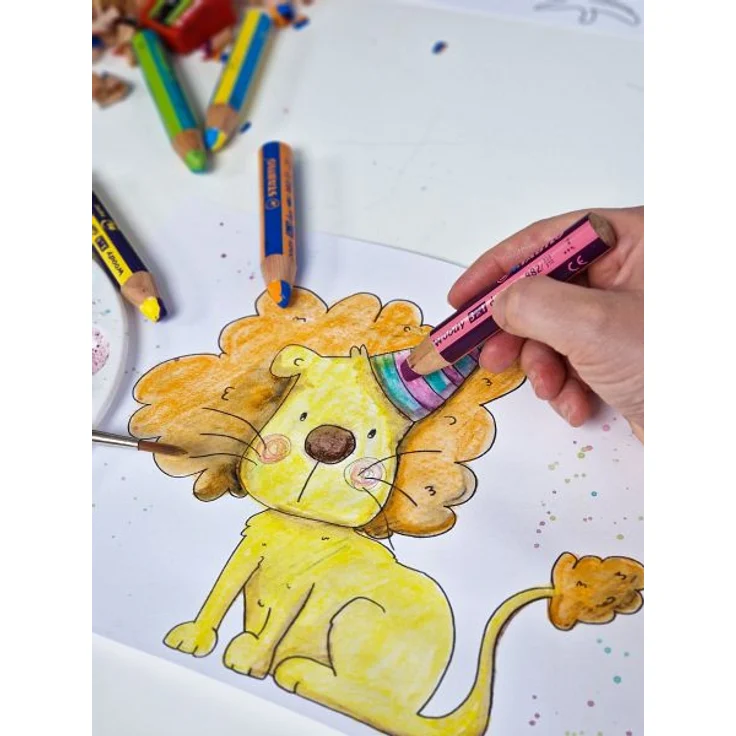 Duo Buntstift, Wasserfarbe & Wachsmalkreide - STABILO woody 3 in 1 duo - zweifarbige Mine - 6er Pack mit Spitzer - mit 6 Stiften und 12 verschiedenen Farben – Bild 5