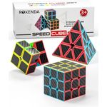 ROXENDA Zauberwürfel Set, Speed Cube Set mit 2x2 3x3 Pyramide Zauberwürfel, Einfaches Drehen und Glatt Spielen, Kohlefaser Version
