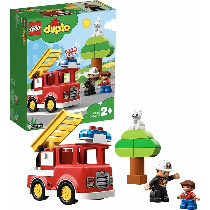 LEGO DUPLO 10901 'Feuerwehrauto', 21 Teile, ab 2 Jahren, mit Licht- und Soundeffekten, inkl. Feuerwehrmann, Kind und Katzenfigur – Bild 1