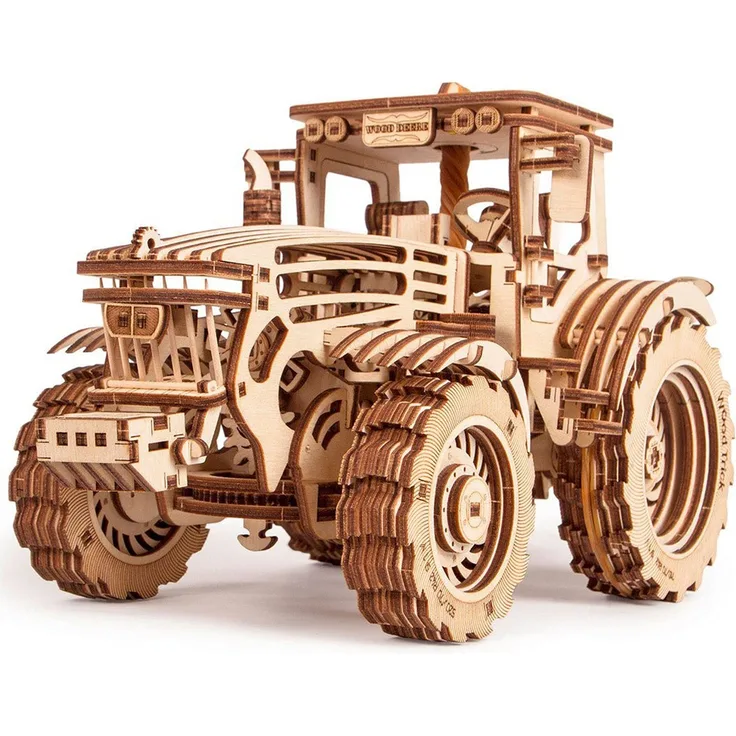 Wood Trick Modell eines mechanischen Traktors aus Holz für Erwachsene und Kinder - Detailliert und robust - Gummibandmotor - 2 Geschwindigkeiten - 3D-Holzpuzzle