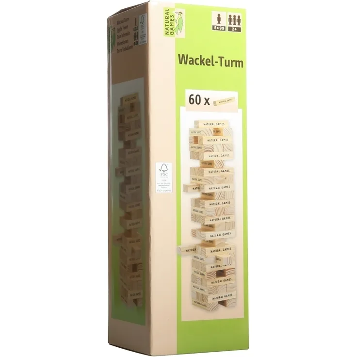 Natural Games Wackel-Turm mit 60 Spielsteinen