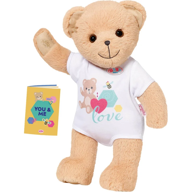 Zapf Creation 835388 BABY born Bär mit weißem Strampler- Teddybär Kuscheltier, bewegliche Arme und Beine, drehbarer Kopf, waschbar per Handwäsche, mit Freundschaftsbuch und Stickerbogen. – Bild 1