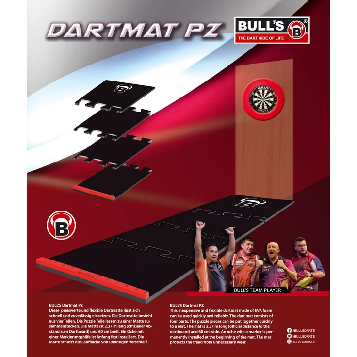BULL'S Dart Mat, Puzzle Matte, Schaumstoff, inkl. Oche, 2,37 Meter | Dart Mat Puzzel Matte für Dart - Preisvergleich – Bild 4