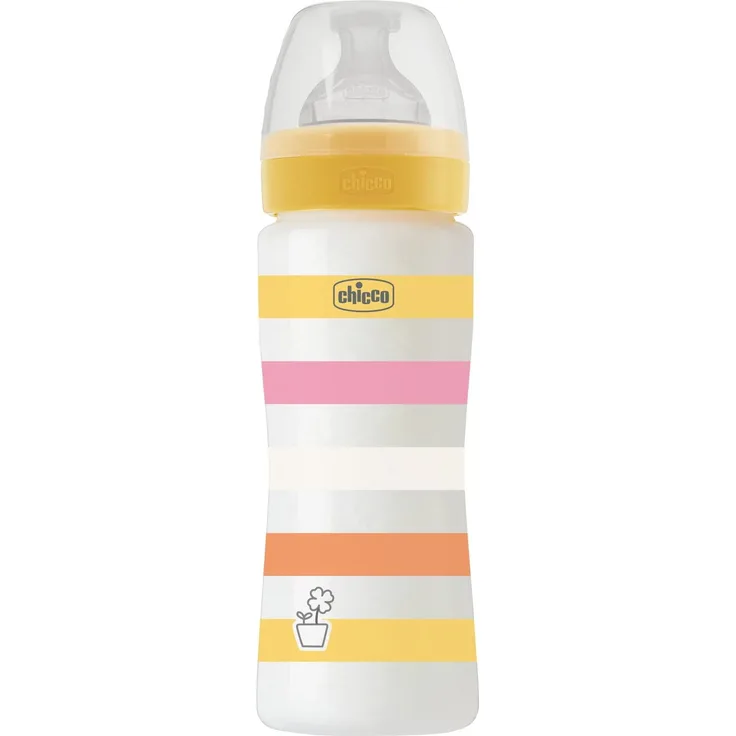 CHICCO BABYFLÄSCHCHEN WELL-BEING, 330ML, SCHNELLER FLUSS, 4M+ SILIKON, GELB
