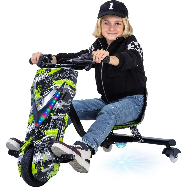 Kinder Elektro Drift Trike Scooter LED Driftrollen 360° bis zu 15km/h drosselbar (Grün Polo) – Bild 3