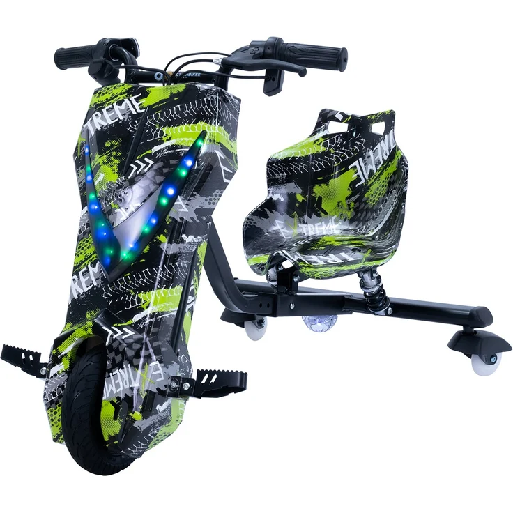 Kinder Elektro Drift Trike Scooter LED Driftrollen 360° bis zu 15km/h drosselbar (Grün Polo) – Bild 1