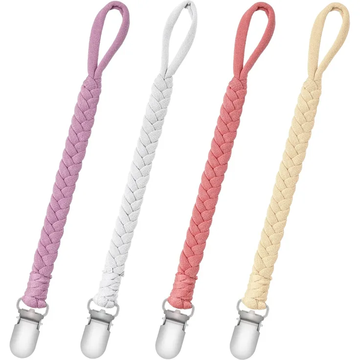Baumwolle Schnullerkette, Baby Schnullerkette Clip, ab 3 monaten Baby Baumwolle Schnullerkette Clip, 4 Pack BPA - frei, Passt Alle Schnuller Baby Zahnen Spielzeug Dummy Chain