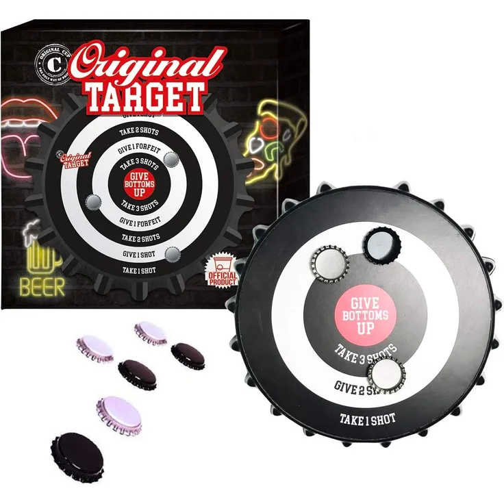 Original Target | Magnetische Zielscheibe mit Spielfiguren | Premium Qualität | Geschicklichkeitsspiel mit 6 Bierkapseln | Trinkspiel | Aperitif | Party | House Party | OriginalCup®