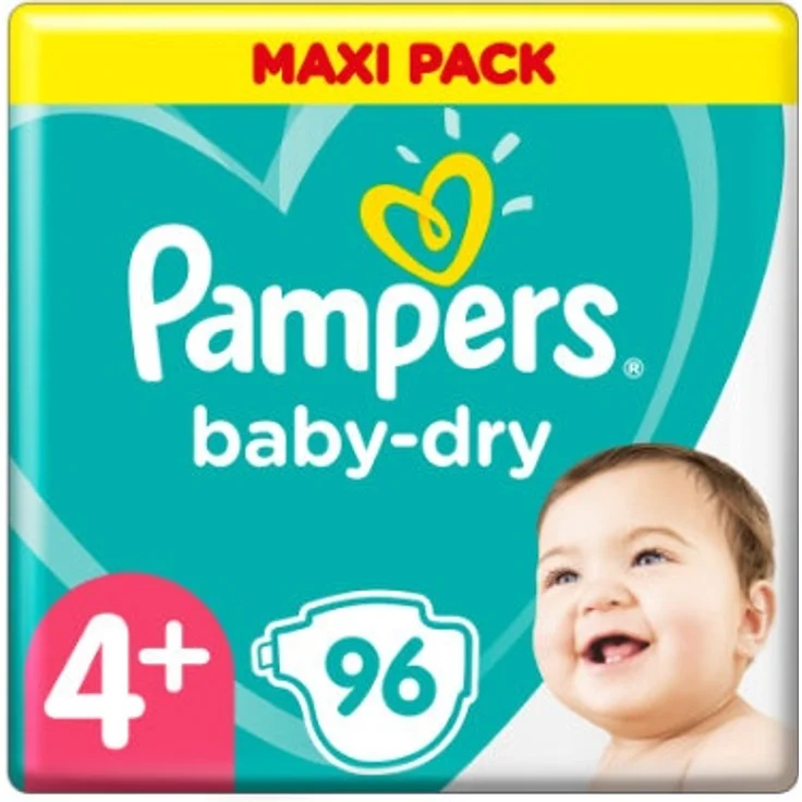Pampers Baby-Dry Größe 4+, 96 Windeln, bis zu 12 Stunden Rundumschutz, 10-15kg