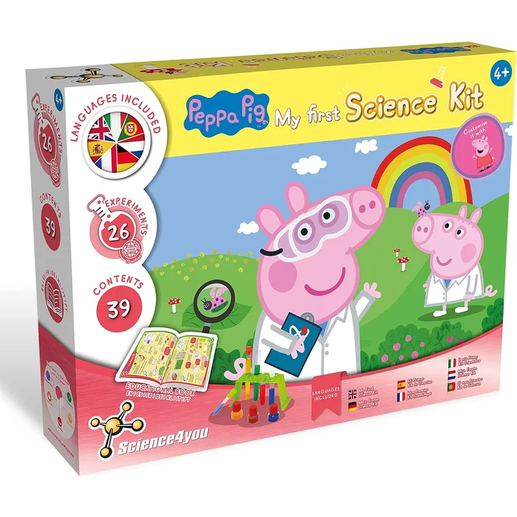 Science4you - Mein Erster Experimentierkasten mit Peppa Wutz - Wissenschaftskit Peppa Pig, 26 Experimenten für Kinder ab 4: Seifenblasen, Fingerfarben herstellen, Kinderspielzeug ab 4-7 Jahren