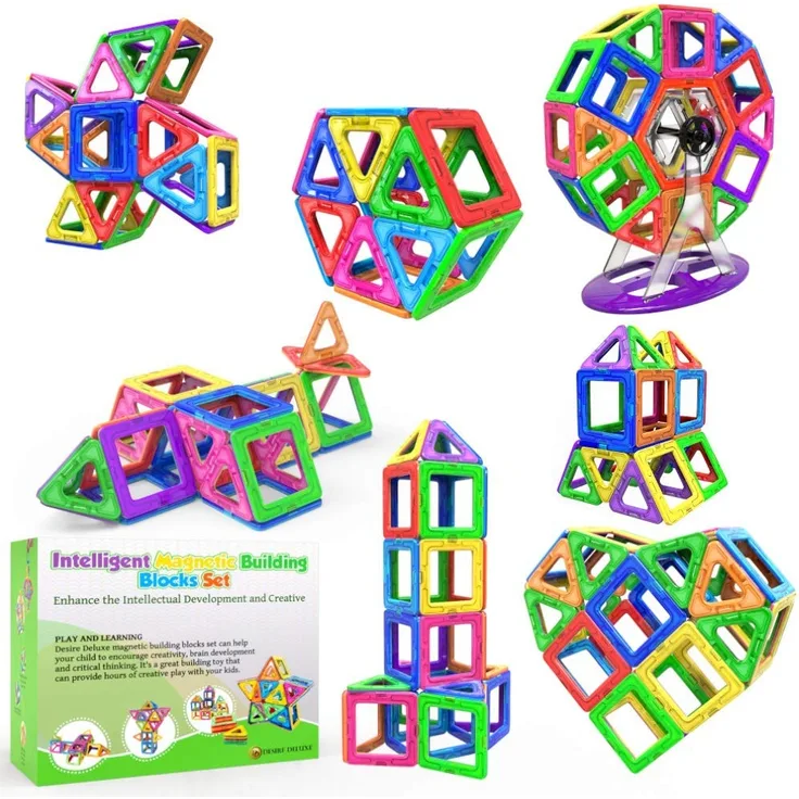 Desire Deluxe Magnetische Bausteine 94PC Konstruktion Bauen Blöcke Set Montessori Spielzeug Teilen für Kinder ab 2 3 4 5 6 7 8 Alter Jahren, Lernspielzeug für Mädchen Jungen Pädagogisches Geschenk