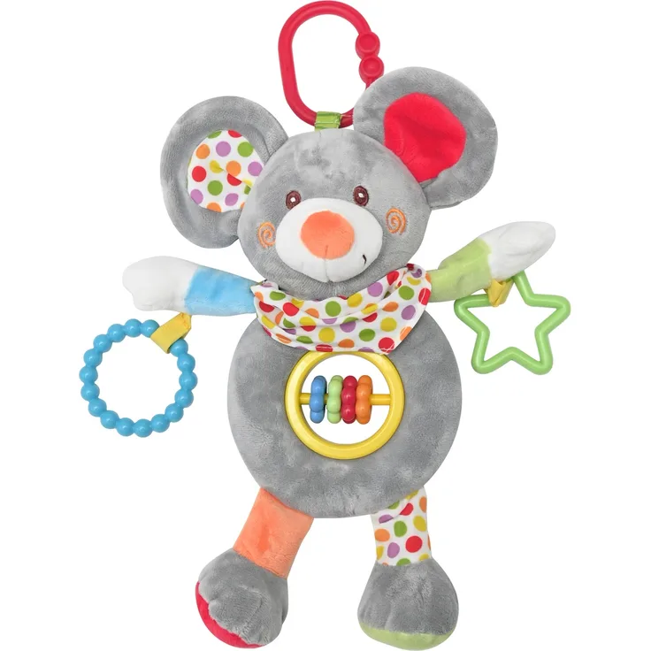 Lorelli Baby Kuscheltier Activitiy Spielzeug Plüsch, Greifling, C-Ring ab Geburt grau