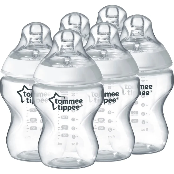 Tommee Tippee Closer to Nature® Babyflaschen, brustähnlicher Sauger mit Anti-Kolik-Ventil, 260ml, 6er-Pack, Klar