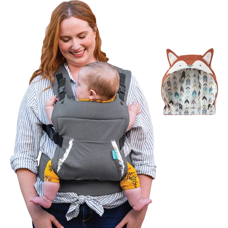 Infantino Cuddle Up Babytrage – Ergonomische Babytrage mit Fuchs-Kapuze und verstellbaren Schultergurten – Für Säuglinge und Kleinkinder von 5,4-18 kg