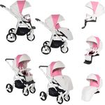 Friedrich Hugo Simpligo | 4 in 1 Kinderwagen Komplettset | ISOFIX Basis | Luftreifen | Farbe: Pink (Kunstleder)