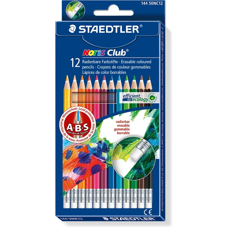 Staedtler - 144 50NC12 Noris Club Farbstifte, radierbar, farbig sortiert, 12 Stück im Etui