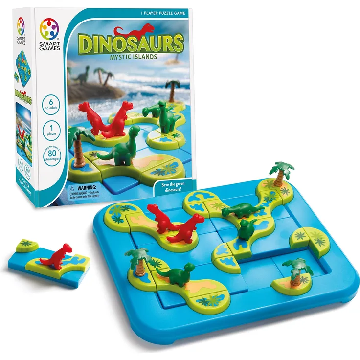 smart games - Dinosaurs Mystic Islands, Puzzle Game with 80 Challenges, 6+ Years, 24 x 24 x 6 cm (LxWxH)