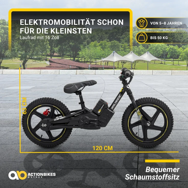 Elektro-Laufrad 16 Zoll Kinder Balance Bike elektrisch E-Bike Elektrofahrrad (Gelb) – Bild 7