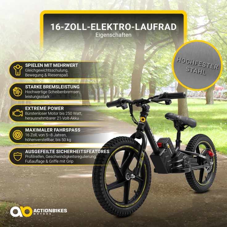 Elektro-Laufrad 16 Zoll Kinder Balance Bike elektrisch E-Bike Elektrofahrrad (Gelb) – Bild 3