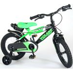 Kinderfahrrad Volare Sportivo 14 Zoll Neongrün / Schwarz mit 2 Felgenbremsen, Stützrädern und Trinkflasche
