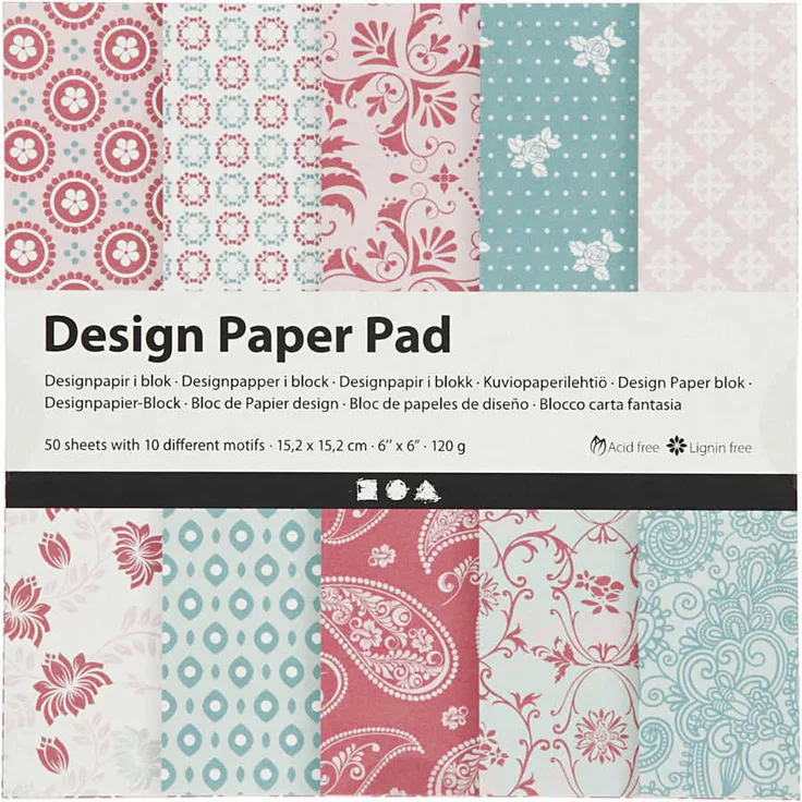 Design-Papier im Block, Blatt 15,2x15,2 cm, 120 g, mintgra¸n, Rosa, 50Bl.