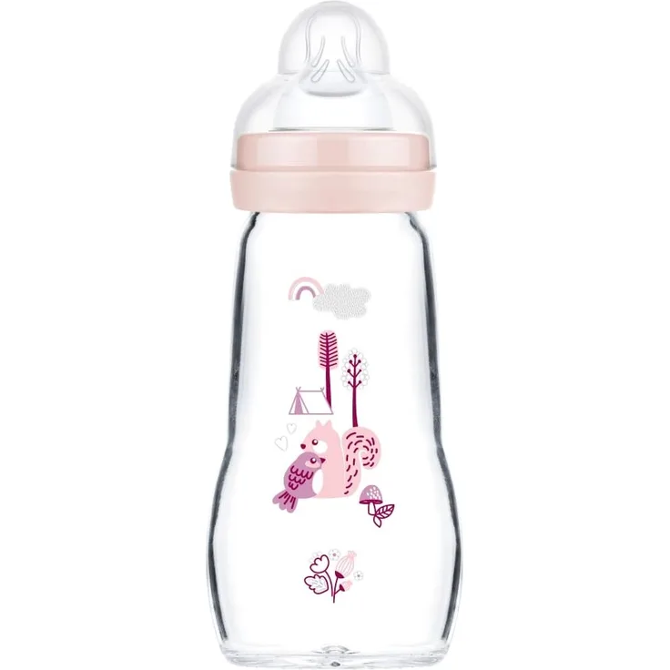 MAM Feel Good A163 Trinkflasche aus Glas, mit patentiertem SkinSoftTM Silikon-Sauger 2, besonders weich, für Babys ab 0 Monaten, 260 ml, Rosa
