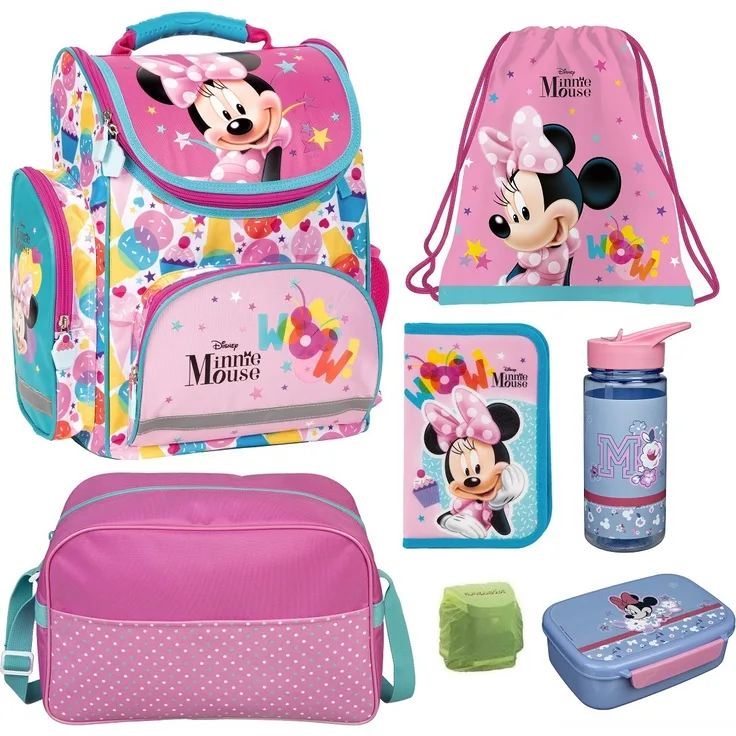 Mädchen Schulranzen 1. Klasse DISNEY MINNIE MAUS 7-teiliges Set mit Sporttasche