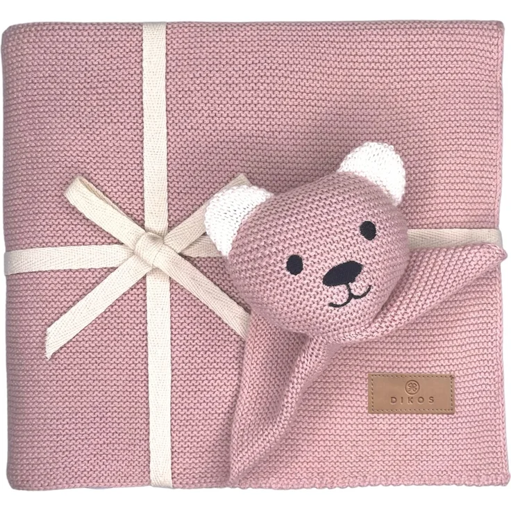 DIKOS® Original Babydecke SCHMUSE-BÄR Altrosa | 100% Bio-Baumwolle Neugeborenen Decke | Sommer Kuscheldecke Mädchen/Junge | Schmusedecke Kinderwagen | Baby Erstausstattung | Geschenk zur Geburt – Bild 1