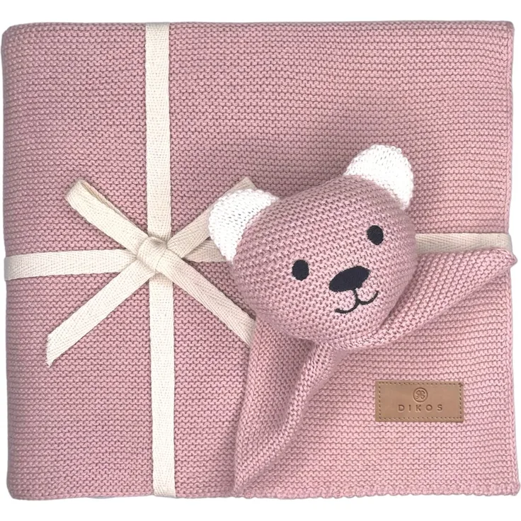 DIKOS® Original Babydecke SCHMUSE-BÄR Altrosa | 100% Bio-Baumwolle Neugeborenen Decke | Sommer Kuscheldecke Mädchen/Junge | Schmusedecke Kinderwagen | Baby Erstausstattung | Geschenk zur Geburt