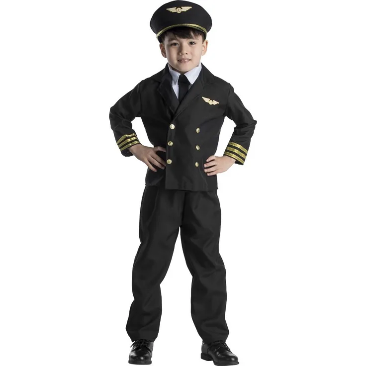 Dress Up America 365-L Kleiner Junge Pilotenjacke Kostümset, Schwarz, Größe 12-14 Jahre (Taille: 86-96 Höhe: 127-145 cm)