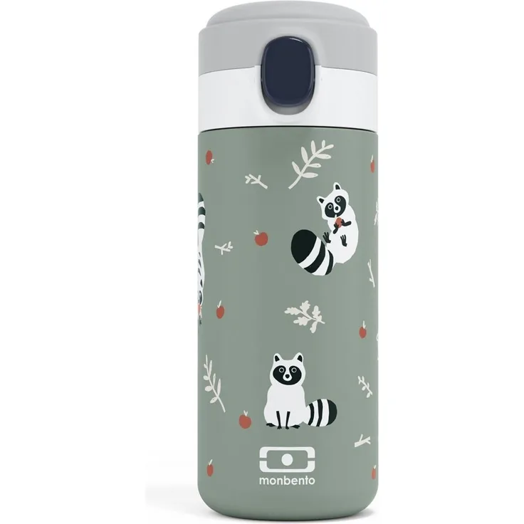 Moderne Kinder Flasche "MB Pop", green Raccoon, von monbento