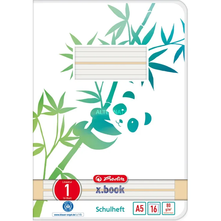 Herlitz Heft A5 16 Blatt Lineatur 01 GREENline Panda