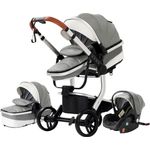 3 in 1 Kombikinderwagen Kinderwagen 3-in-1 Dreirad Lauflernhilfe Hochlandschaft Kinderwagen Faltbarer Kinderwagen Babywagen Babywagen für Baby 0-36 Monate (grey 518-1)