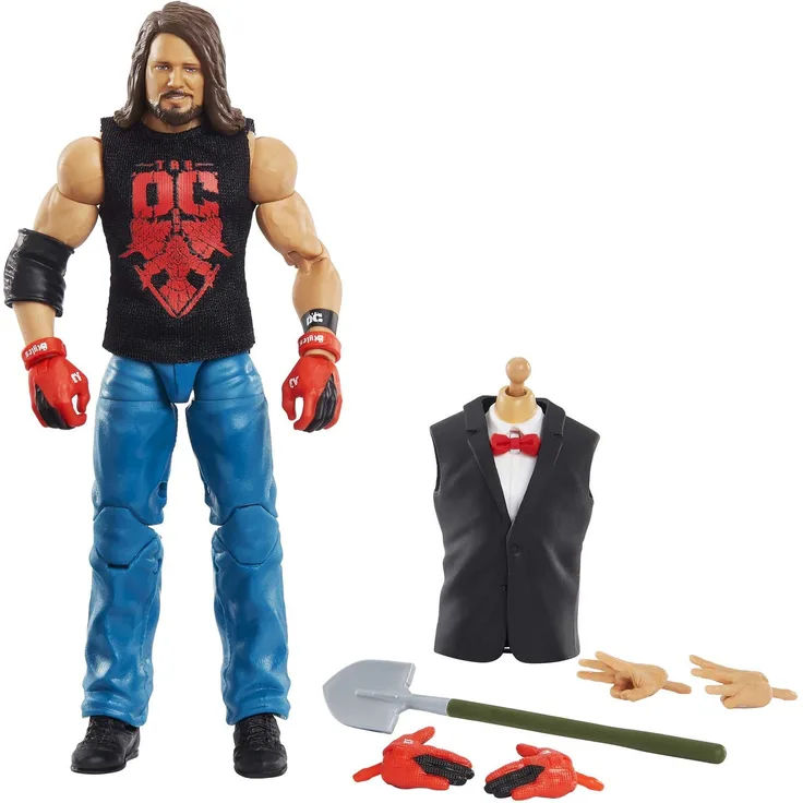 WWE HDD83 - AJ Styles WrestleMania Elite Kollektion Action-Figur mit Eingangs Shirt & Vince McMahon Baukasten Figuren, 15,24 cm, Spielzeug Geschenk für WWE Fans ab 8 Jahren