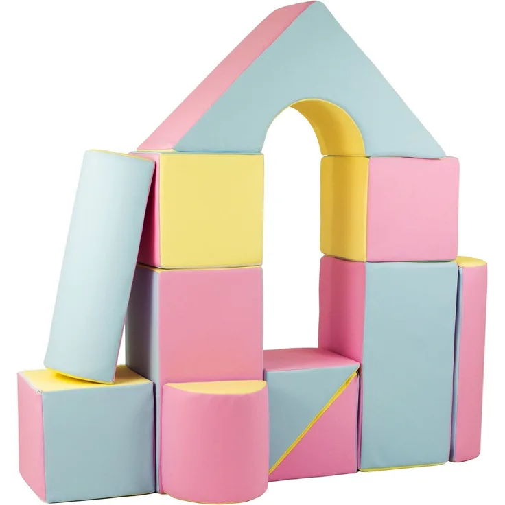 Velinda 11 Grossbausteine Schaumstoffbausteine Bauklötze Riesenbausteine Schloss-Set (Farbe: pink, blau, gelb (Pastell))