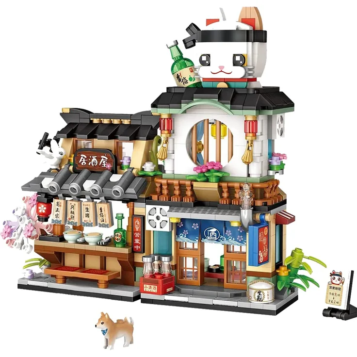 QLT Japanisch Straßenansicht Izakaya Shop Mini Bausteine, MOC Creative STEM Japanisch Toys Friends mädchen Model Set, 789 PCS Klemmbausteine Haus Toy Gift (Nicht kompatibel mit Lego Bausteine)