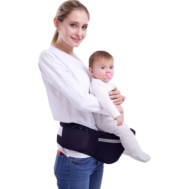 ThreeH Baby Hüftsitz Träger Baumwolle Sitzkissen Verstellbarer Gürtel Drei Taschen Bequeme Taille Hocker BC27 Navy