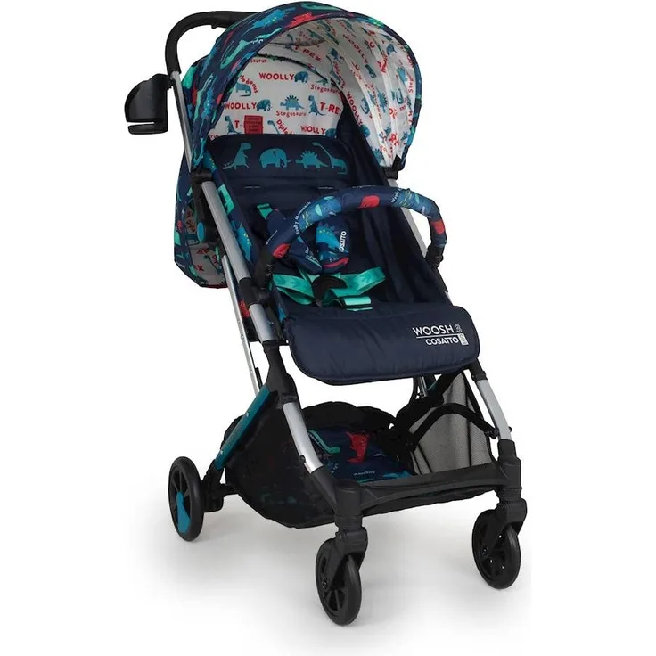 Cosatto Woosh 3 Kinderwagen – Leichter von Geburt bis 25 kg einhändig zusammenklappbar, Teleskopgriff, extra großer Einkaufskorb, Getränkehalter und Regenschutz (D ist für Dino), blau, CT5055